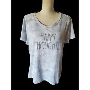 Rae Dunn Gray Cap Sleeve Graphic T-Shirt Soft Cotton Blend "Happy Thoughts" XL